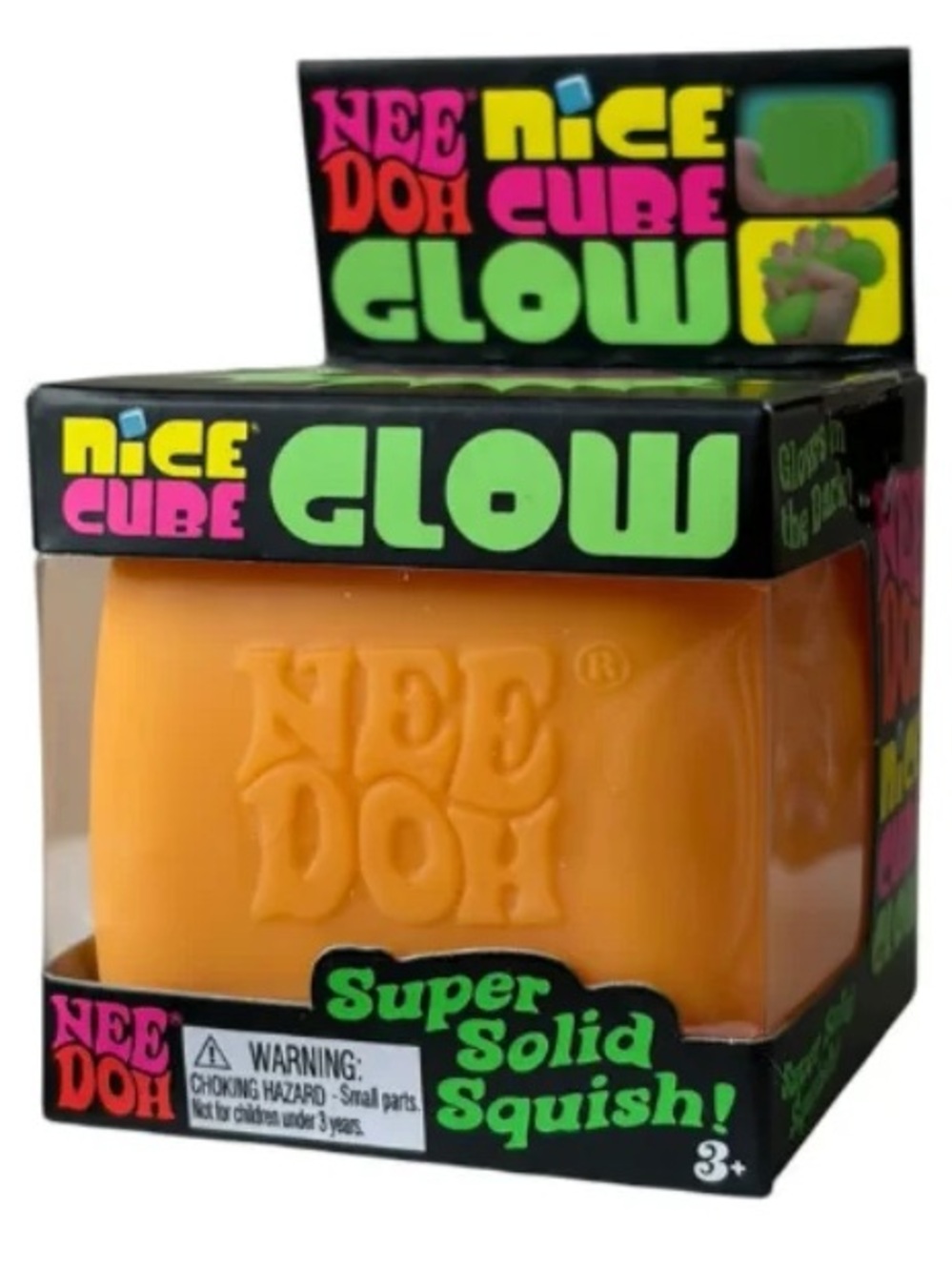 SCHYLLING | Needoh Nice Cube Glow Super Solid Squish Squishy Fidget Toy - Orange
